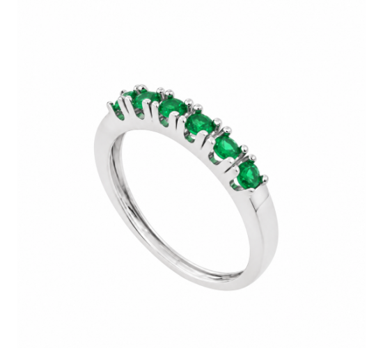 Anel meia alianca zirconia verde esmeralda 2.5mm, prata. 341370