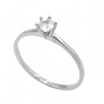 Anel solitario 3,5mm zirconia cristal 6 garras, prata. 341374