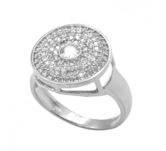 Anel mandala redonda zirconia cristal e zirconia maior dentro, Prata. 341380