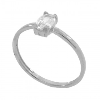 Anel solitario oval zirconia cristal, prata. 341402