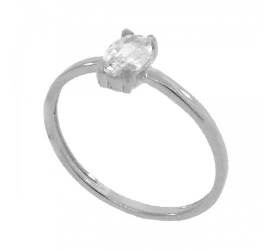 Anel solitario oval zirconia cristal, prata. 341402
