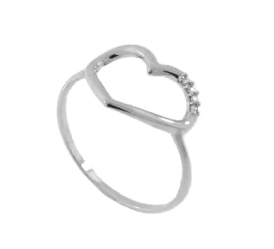 Anel coracao vazado com detalhe zirconia cristal, prata. 341418