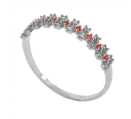 Anel meia alianca zirconia vermelha e cristal, prata. 341443