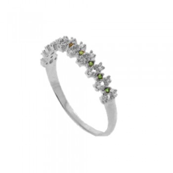 Anel meia alianca zirconia verde e cristal, prata. 341444