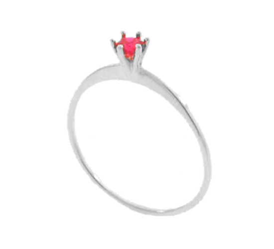 Anel solitario zirconia vermelho rubi 3,5mm, prata. 341447
