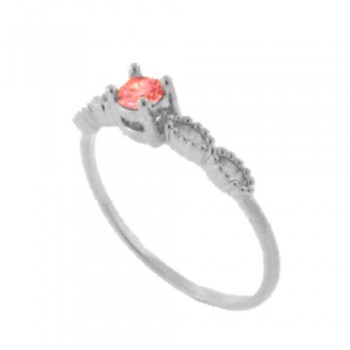 Anel solitario zirconia rosa 3,5mm laterais infinito, prata. 341451