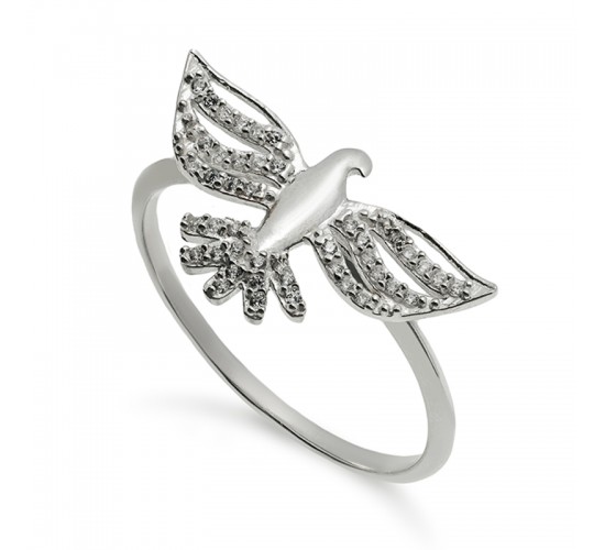 Anel divino com asas zirconia cristal, Prata. 341456