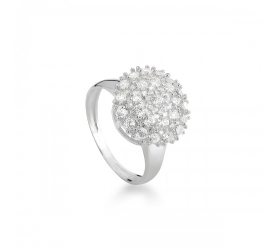 Anel chuveiro redondo grande zirconia cristal, prata. 341463