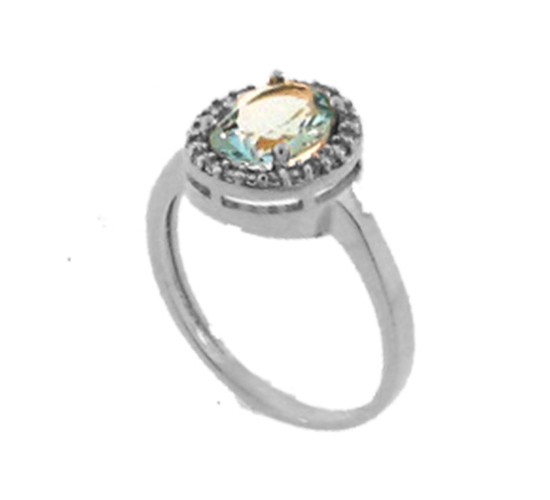 Anel oval pedra maior azul agua marinha com zirconia cristal em volta, Prata. 341465