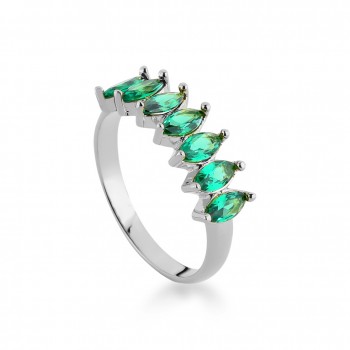 Anel navete verde esmeralda, prata. 341474 Anel navete verde esmeralda, prata. 341474