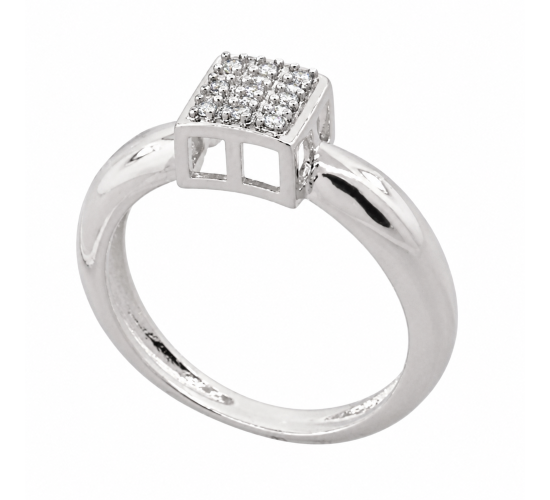 Anel chuveiro quadrado zirconia cristal, prata. 341487