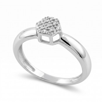 Anel chuveiro sextavado pequeno zirconia cristal, prata. 341488
