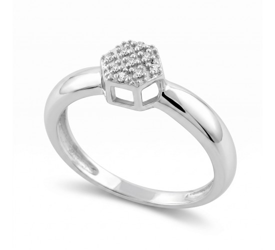 Anel chuveiro sextavado pequeno zirconia cristal, prata. 341488