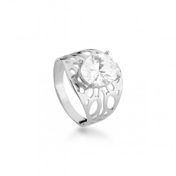Anel rendando pedra oval maior cristal, prata. 341489