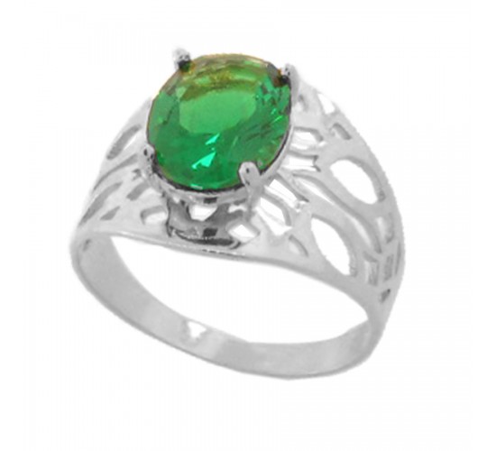 Anel rendando pedra oval maior verde esmeralda, prata. 3414898