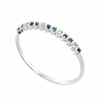 Anel gotinha zirconia verde, azul e branca, prata. 341490