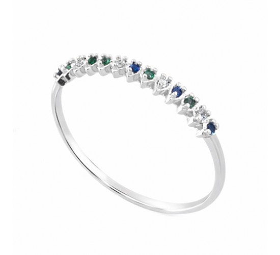 Anel gotinha zirconia verde, azul e branca, prata. 341490