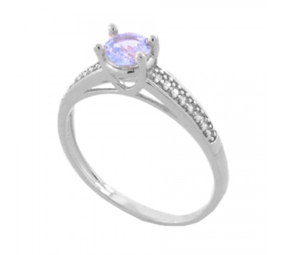 Anel solitartio azul claro 5mm zirconia cristal nas laterais, prata. 341494