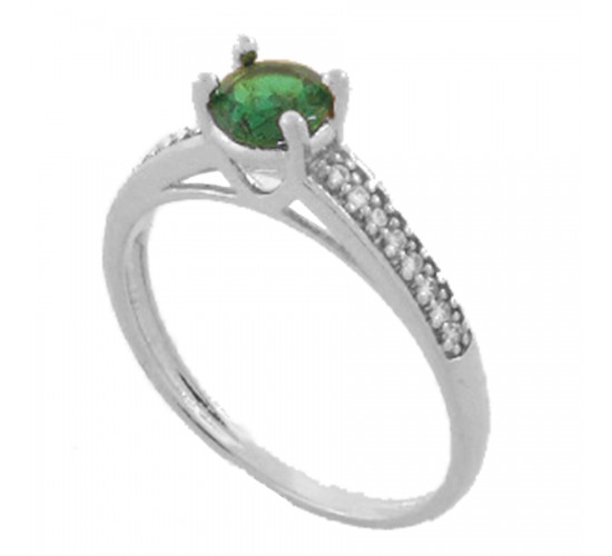 Anel solitario verde esmeralda 5mm com laterais zirconia cristal, prata. 341495