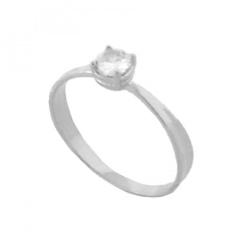 Anel solitario 4mm redondo zirconia cristal, prata. 341497