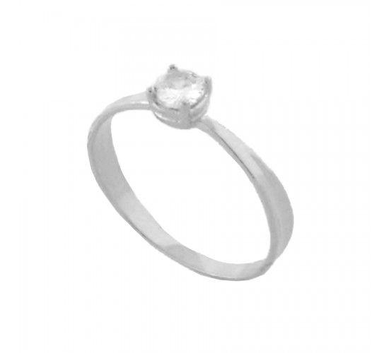 Anel solitario 4mm redondo zirconia cristal, prata. 341497
