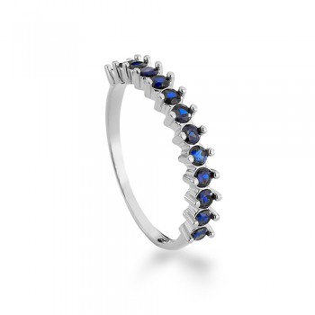 Anel meia aliança zirconia azul safira 2mm, prata. 3415032