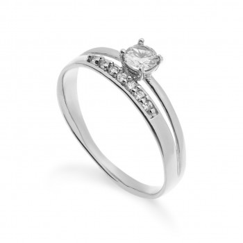 Anel solitario 4mm 2 aros zirconia branca, prata. 3415040