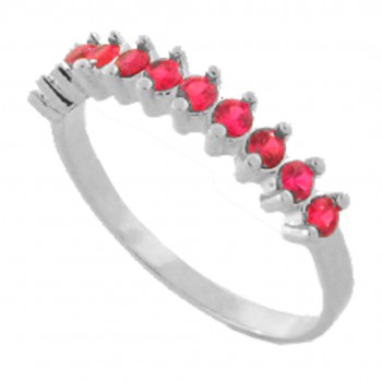 Anel meia alianca zirconia vermelha 2mm, prata. 3415069