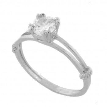 Anel solitario zirconia cristal 5mm, lateral vazada, prata. 3415120
