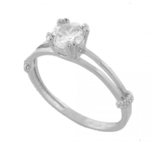 Anel solitario zirconia cristal 5mm, lateral vazada, prata. 3415120