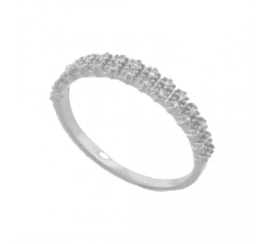 Anel meia alianca 2 fileiras com zirconia cristal, prata. 3415150