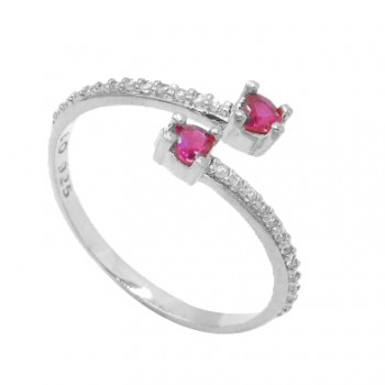 Anel volta zirconia branca e coracao vermelho rubi nas pontas, prata. 3415229
