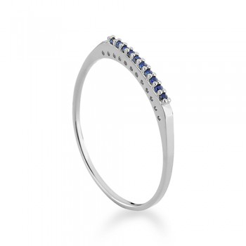 Anel meia alianca fina zirconia azul safira, prata. 3415272