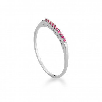 Anel meia alianca fina zirconia vermelho rubi, prata. 3415279