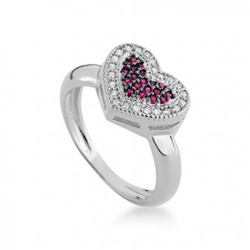 Anel coracao zirconia vermelho no centro e zirconia cristal em volta. 341533