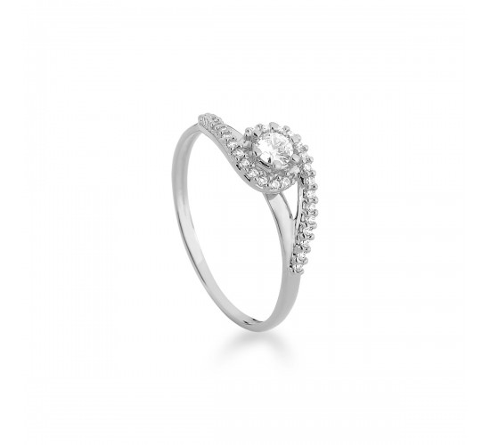 Anel solitario 3,5mm laterais com movimento zirconia cristal, prata. 3415330