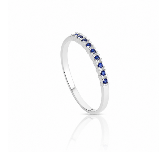 Anel meia alianca fina zirconia azul safira. 3415352