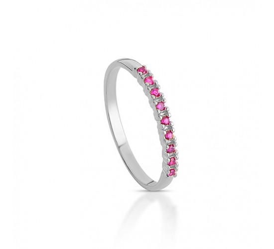 Anel meia alianca fina zirconia vermelho rubi. 3415359