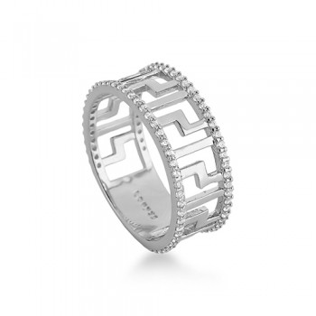 Anel grego vazado com zirconia cristal nas laterais, prata. 3415360