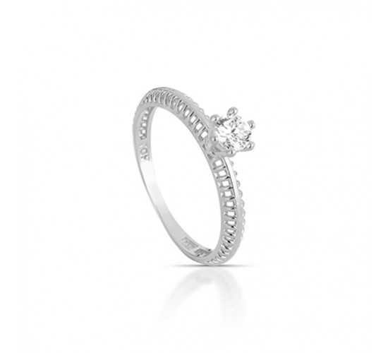 Anel com zirconia cristal vazado mas laterais, Prata. 3415470