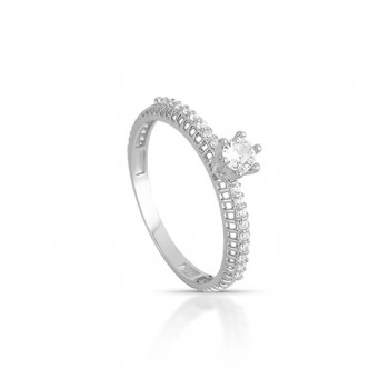 Anel solitario 3.5mm Cristal Todo Vazado na lateral com zirconia, Prata. 3415480