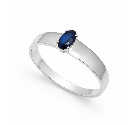 Anel solitario pedra azul safira oval 5x2mm, aro liso. 3415542