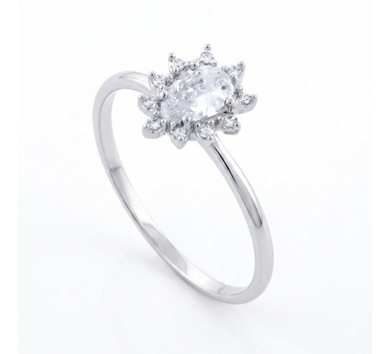 Anel gota cristal e zirconia cristal em volta, prata. 3430050