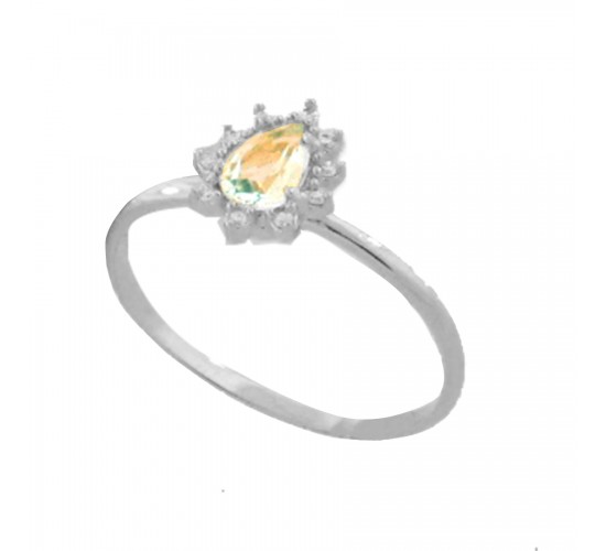 Anel solitario gota azul agua marinha e zirconia cristal em volta, prata. 3430051