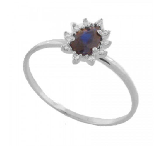 Anel solitario gota azul safira e zirconia cristal em volta, Prata. 3430052