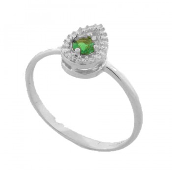 Anel gota pequena zirconia cristal em volta e verde rubii dentro, prata. 3430078