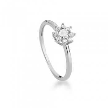 Anel flor pequena zirconia cristal dentro e em volta, prata. 3430230