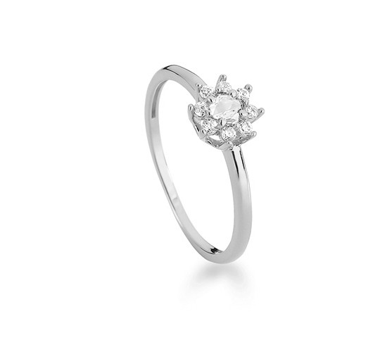 Anel flor pequena zirconia cristal dentro e em volta, prata. 3430230