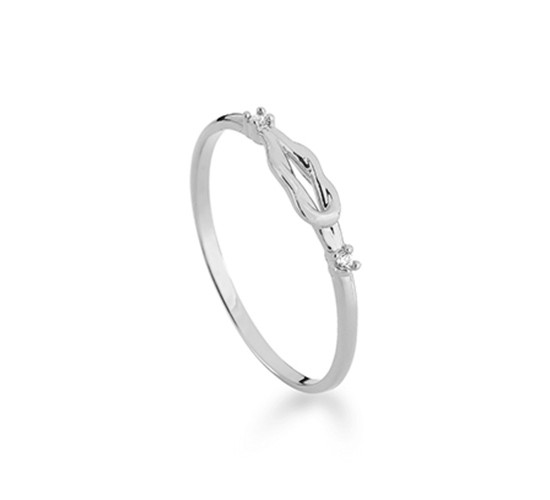 Anel nó, liso com 2 zirconias cristal nas laterais, prata. 3435310