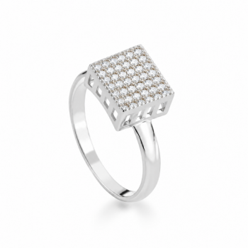 Anel quadrado medio zirconia cristal, vazado nas laterais, prata. 3435320